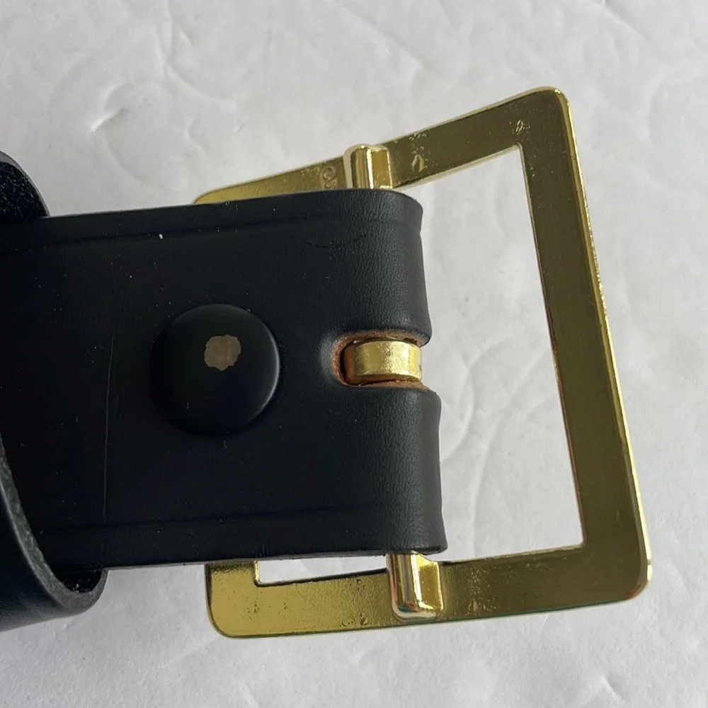 Boston Leather Belt 38 Black Gold Buckle 6505